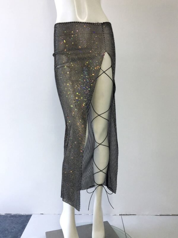 black mesh skirt with rhinestones