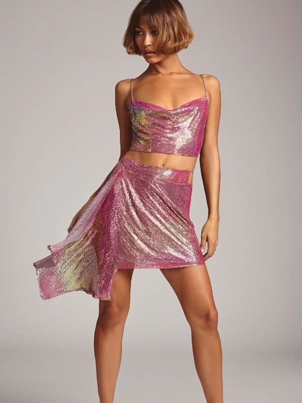 hot pink metallic two piece set