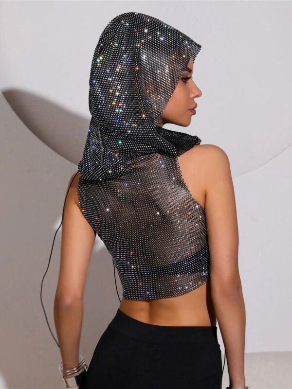 black hooded fishnet top
