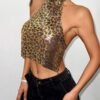 leopard halter metallic top