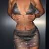 see through fishnet crop top set