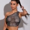 one shoulder sparkly top