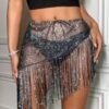 fishnet fringe mini skirt