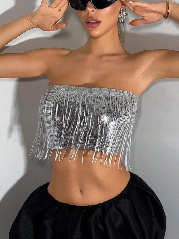 fringe sequin halter top