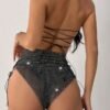 fishnet fringe shorts set