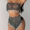 fishnet fringe shorts set