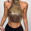 leopard halter metallic top