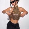 leopard halter metallic top